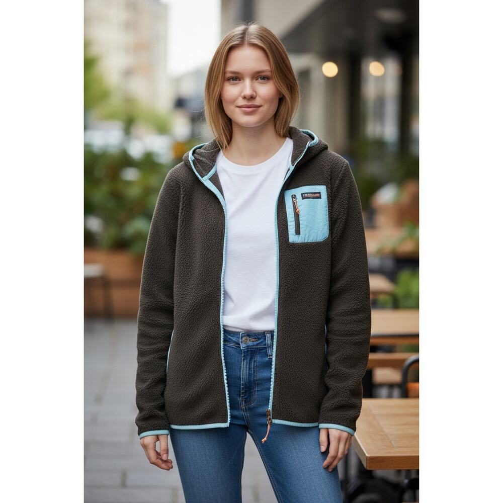 Ventures Endurance Hot Chocolate Run Fleece Hoodie Full Zip Brown Blue Sz Large